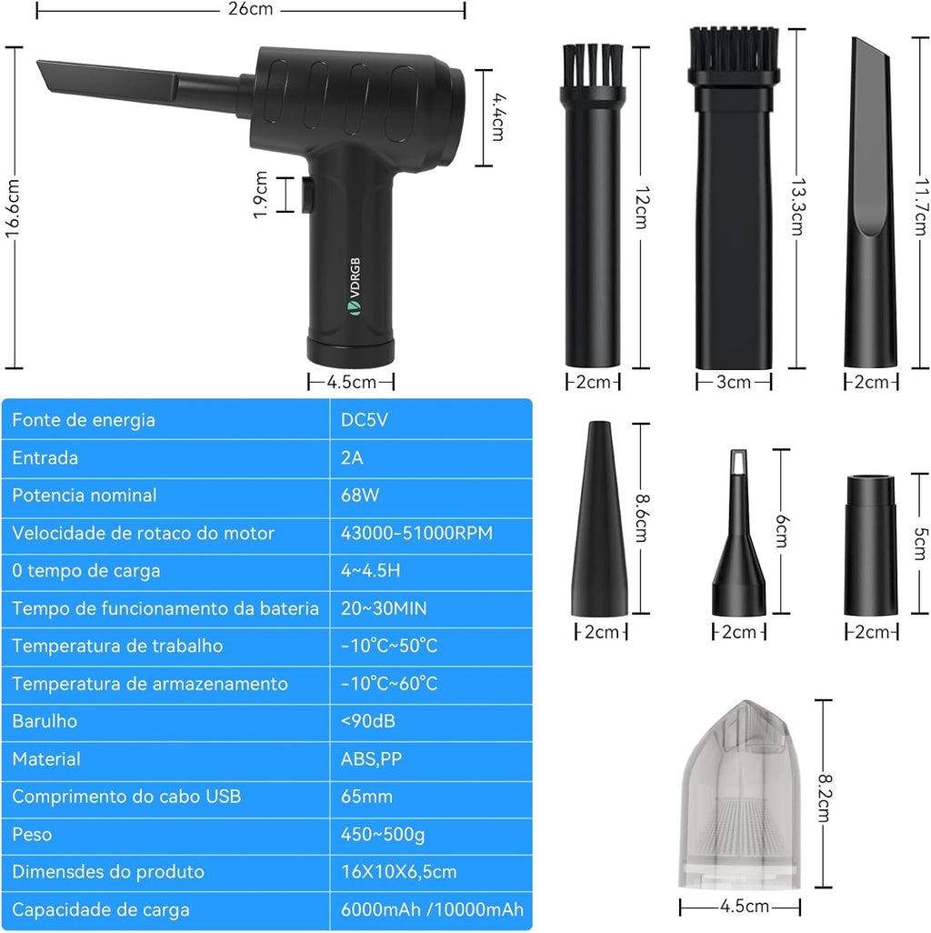 🌀 Soplador de Aire para PC / Aspiradora Inalámbrica Portátil – Limpieza para Carro, Oficina🍃